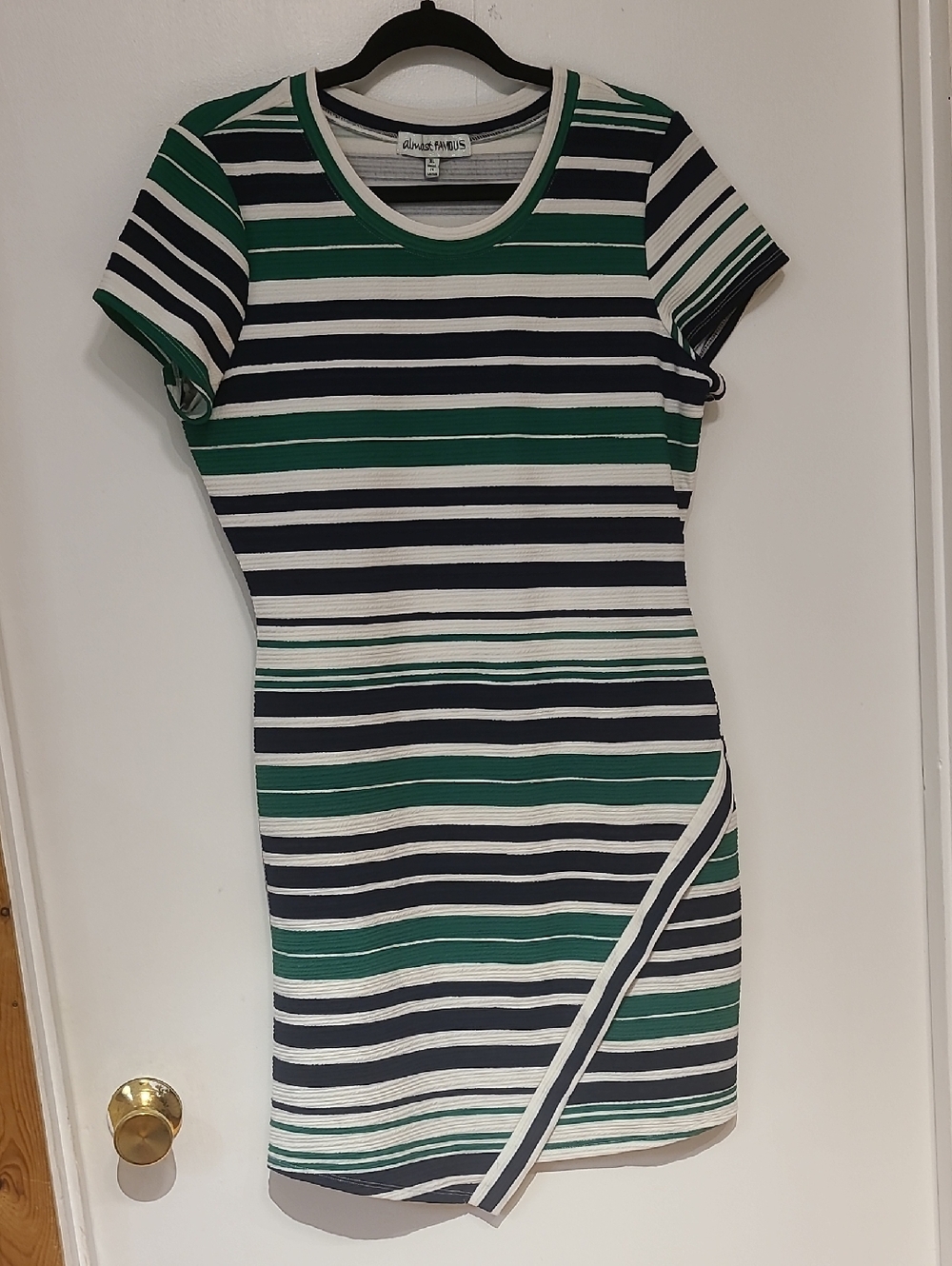 Almost Famous Green Navy and White Striped Short Sleeve Mini Dress